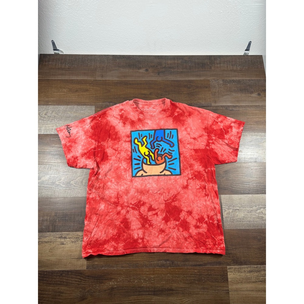 Keith Haring Red Tie Dye Graphic T-Shirt Mens XL Art Pop Streetwear Short Sleeve